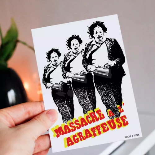 affiche de film au format carte postale A6 - film culte massacre à la tronçonneuse