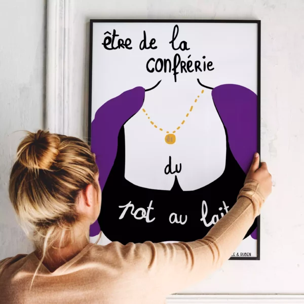 Affiche au format poster A3 expression française illustrée - la confrérie du pot au lait