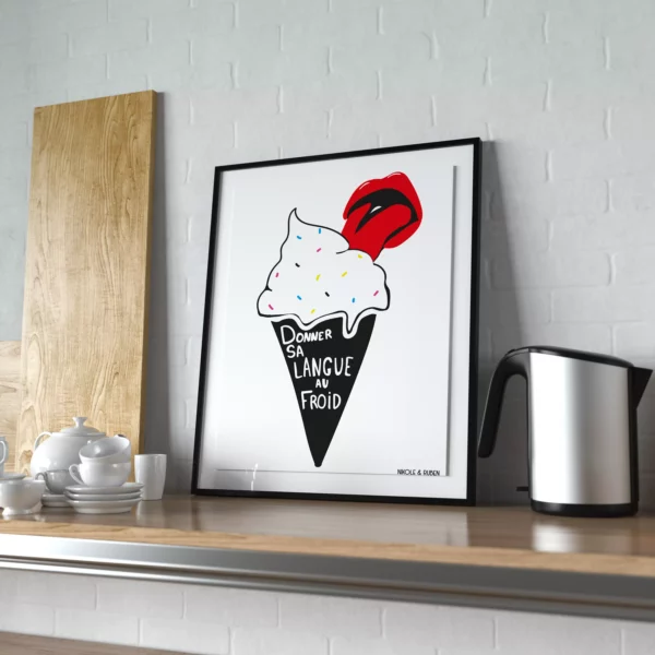 Affiche au format poster A4 expression française illustrée - affiche déco cuisine glace colorée et langue