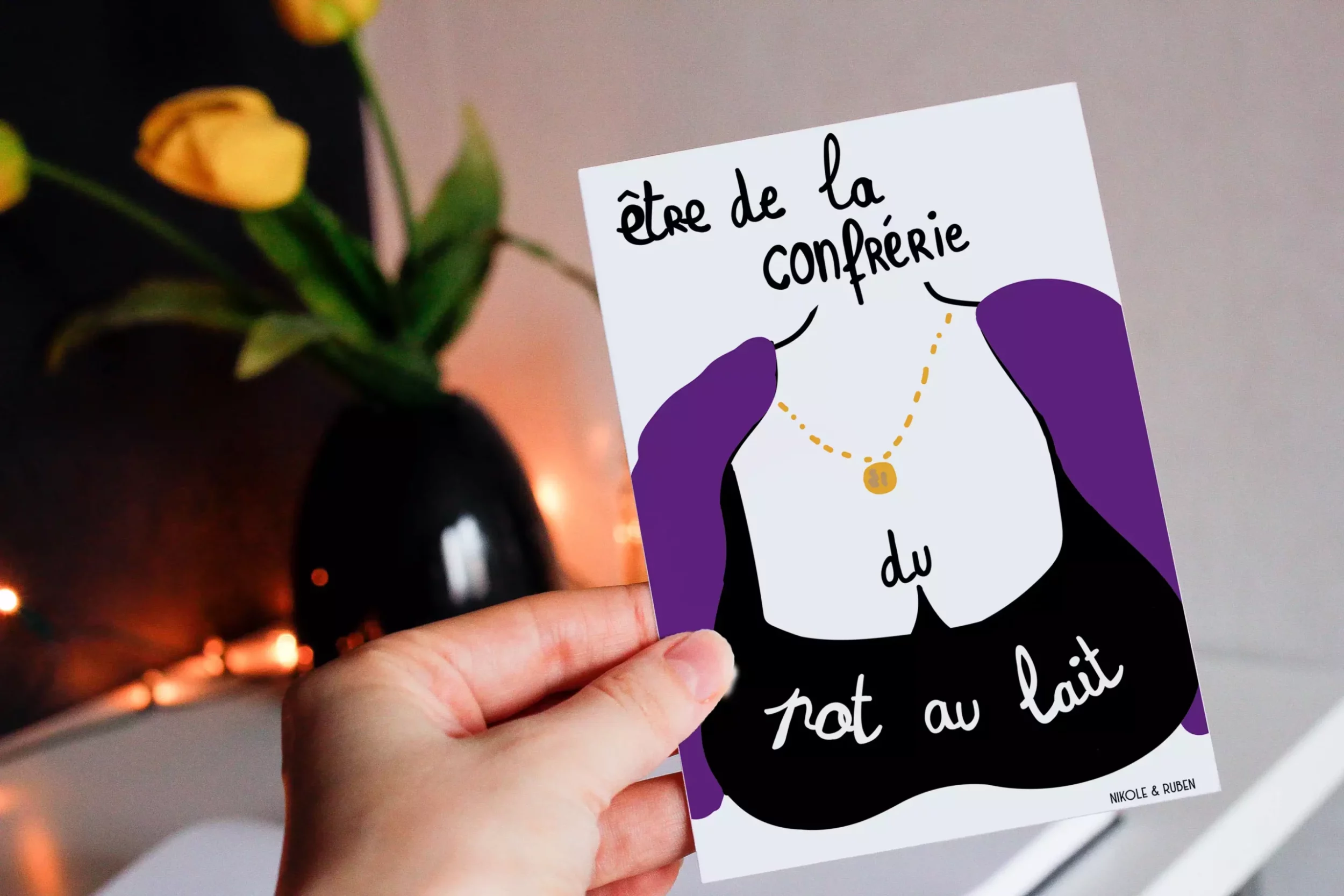 Affiche au format carte postale A6 expression française illustrée - la confrérie du pot au lait