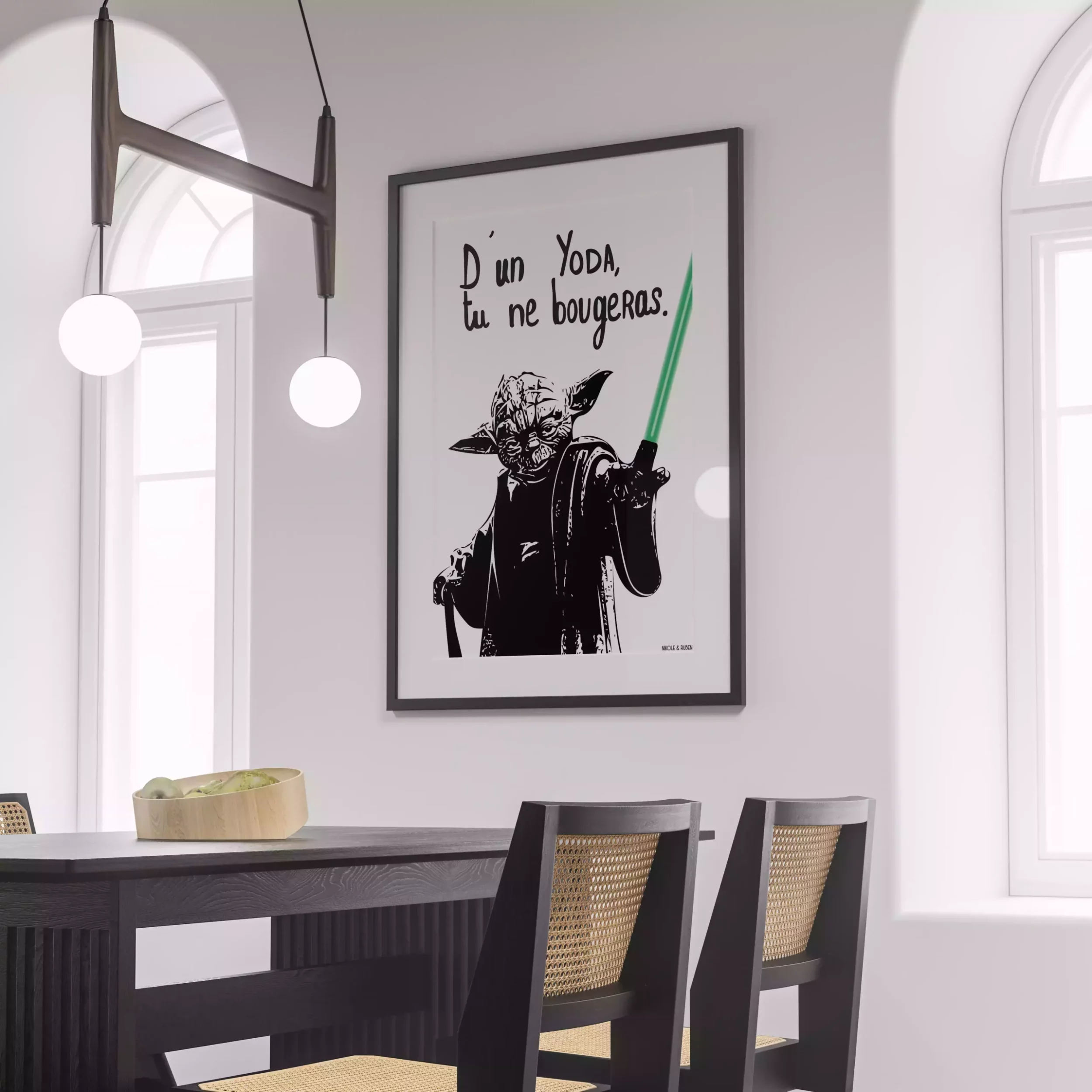 Affiche de film culte Star Wars motif Yoda. Format de poster A1 avec cadre. Affiche humour.