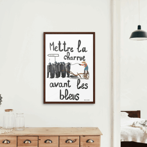 Affiche drôle Mettre la charrue avant les boeufs - Poster expression humour