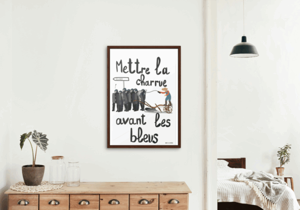 Affiche drôle Mettre la charrue avant les boeufs - Poster expression humour